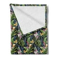 thumbnail image 2 of Jungle Leaves Soft Flannel Fleece Blanket, Painting Illustration of Tropical Flowers and Fronds Greenery, Cozy Plush for Indoor and Outdoor Use, 60" x 80", Charcoal Grey Multicolor, by Ambesonne, 2 of 5