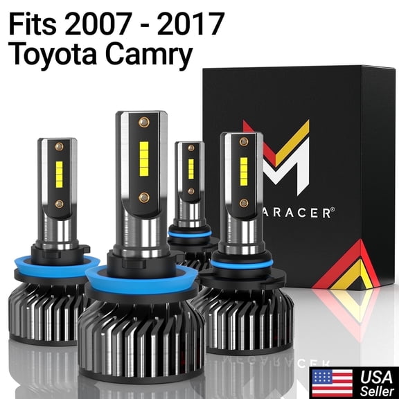 Mega Racer 2007-2017 Toyota Camry H11 9005 LED Headlight Bulb 4 PACK - 6000K Bright White 12V 60W 16000LM - High & Low Beam Replacement Car Bulbs