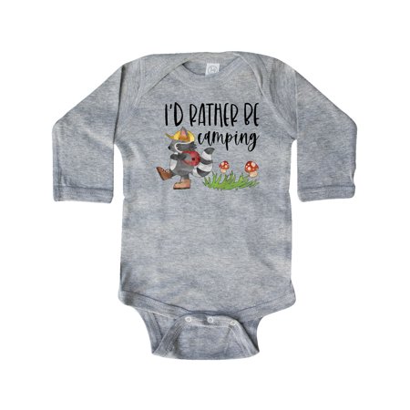 

Inktastic I d Rather Be Camping- Raccoon with Backpack Gift Baby Boy or Baby Girl Long Sleeve Bodysuit