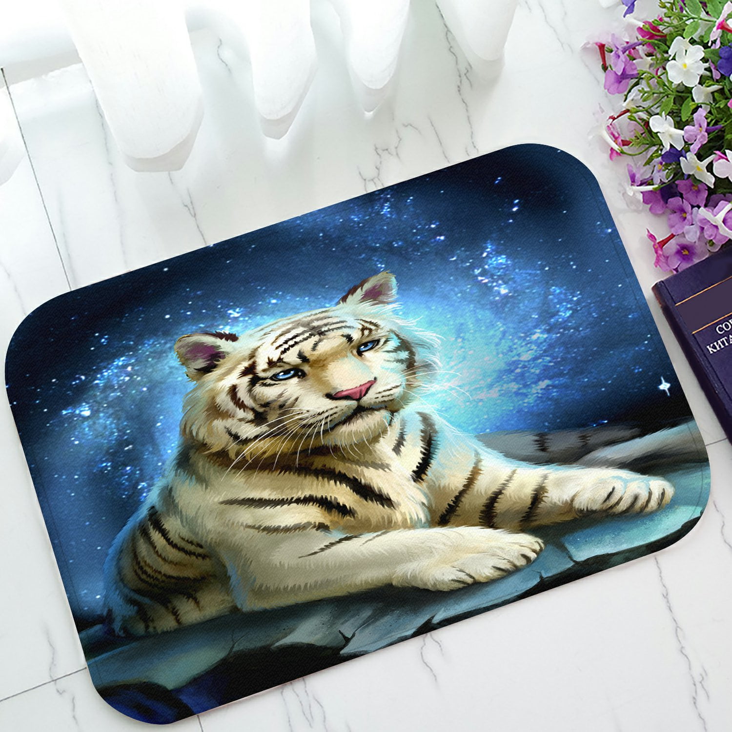 PHFZK White Tiger King Blue Galaxy Doormat Outdoors/Indoor Doormat Home