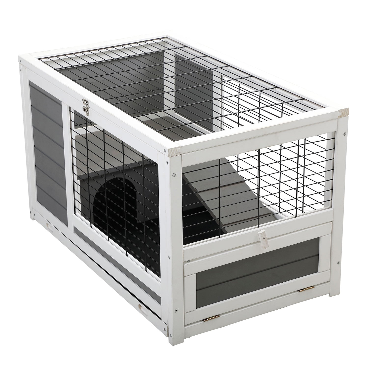 Pefilos 35" 2-Storey Guinea Pig Hutch Pet House Box Wooden Rabbit Cage Comfy Cabin for Small Animals, Gray Pefilos 35" 2-Storey Guinea Pig Hutch Pet House Box Wooden Rabbit Cage Comfy Cabin for Small Animals, Gray