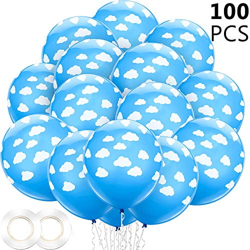 Unbranded 10 White Cloud Latex Balloons Blue Sky Printed Baby Shower Party 