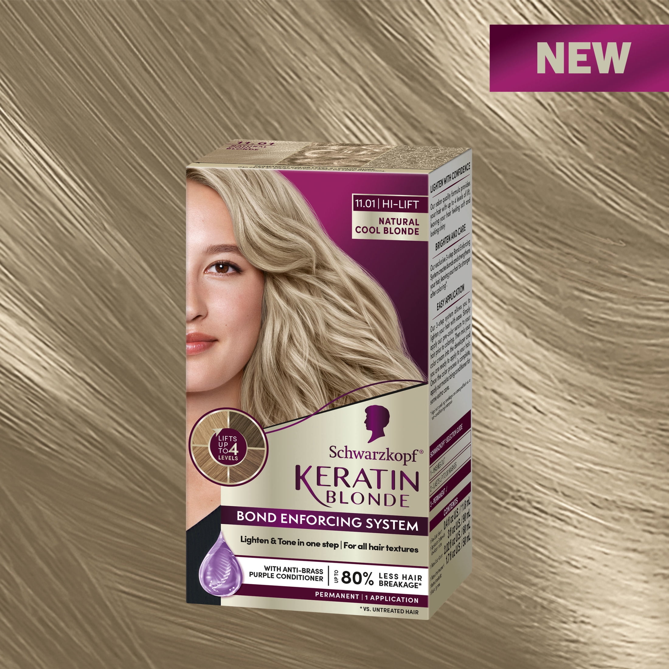 Schwarzkopf Keratin Blonde Hair Dye Natural Cool Blonde 11.01, Hi-Lift Permanent Color, 1 Use