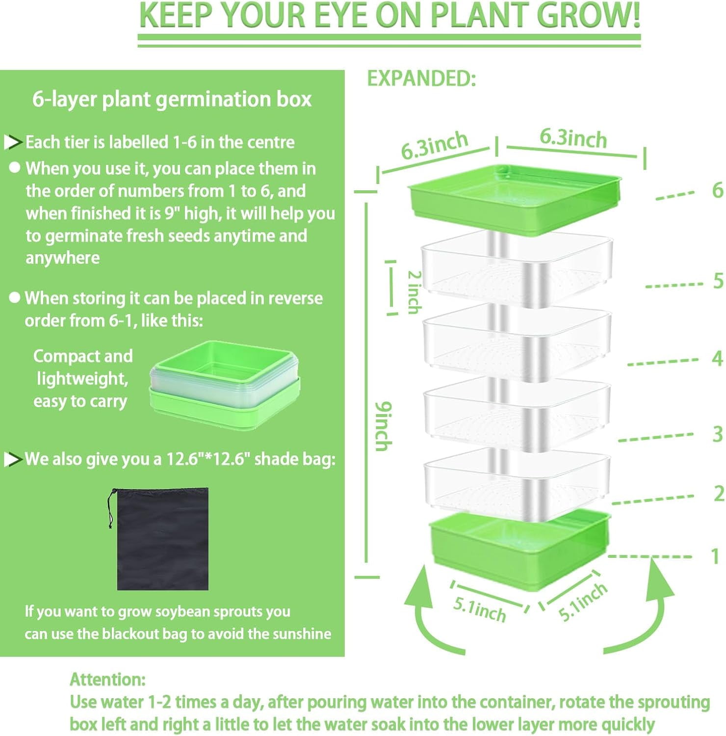 4-Tier Seed Sprouting Kit with Drain Holes and Tray Upgrade Stackable Microgreens Fresh Organic Bean Sprouter Tray Ripple Soil-Free for Beans Alfalfa Seeds