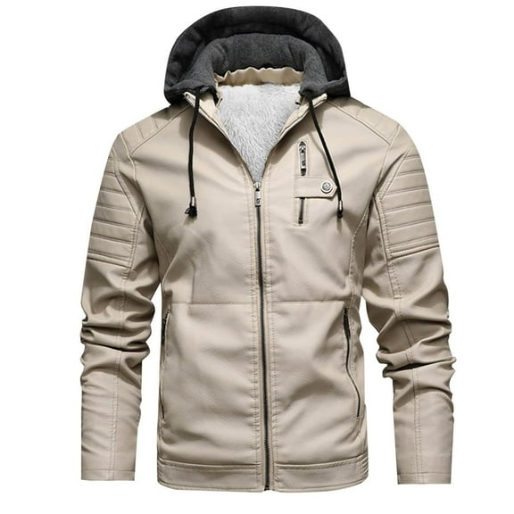 Raeneomay Men's Fashion Casual Solid Color Zipper Pockets Long Sleeve Hooded Denim Outwear Coat