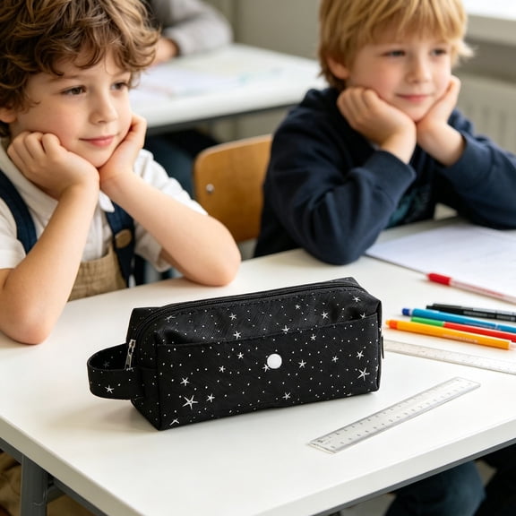 Cute High Appearance Pencil Case Multi-Layer Storage Bag Portable Handheld Design Functional Supplies Ideal for Elementary Lightweight Cloth Pouch Black