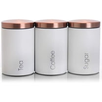 MegaChef Essential Kitchen Storage 3 Piece Sugar, Coffee and Tea Canister Set in Matte White