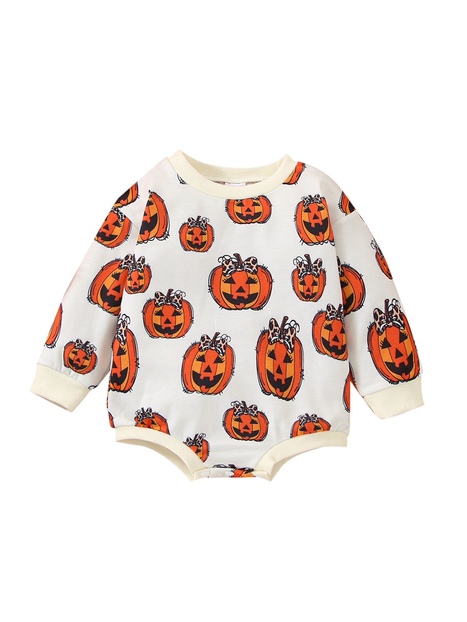 Infant Baby Girls Boys Halloween Romper Newborn Long Sleeve Pumpkin Print Bodysuit Halloween