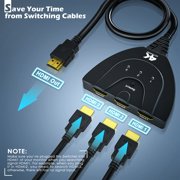 PKPOWER 3-Port HDMI Splitter Switch Cable Cord 2ft 3 In 1 out Auto High Speed Switcher Splitter Support 3D,1080P For HDMI TV, PS3, Xbox One,etc