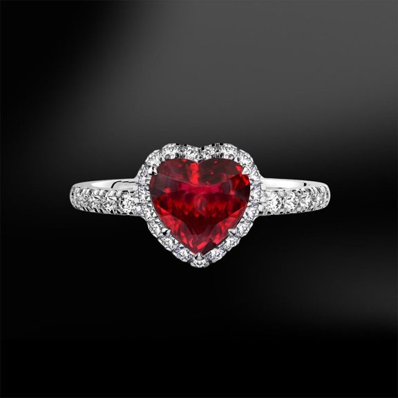 4Ct Heart Shape Halo Red Ruby Diamond Weddding Engagement Ring 14K White Gold Plated