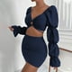 thumbnail image 4 of Conjuntos de blusa de manga larga y minivestido con cuello en V para mujer a la moda de 2 piezas Wmkox8yi  bvn787, 4 of 9