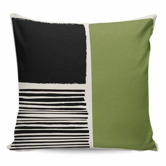 Sage Green Black Pillow Covers 18x18 Inch Decorative Throw Pillow Cover, Farmhouse Striped Modern Abstract Art Sofa Pillowcases Accent Cushion Case Home Decor Bedroom Living Room
