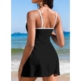 thumbnail image 3 of SHEWIN Womens Swimdress One Piece Color Block Swimsuits Tummy Control Swimwear High Waisted Push Up Bathing Suit with Pocket, 3 of 6