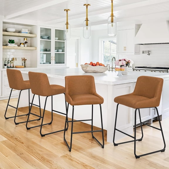 CeXuanTer26 Inch Counter Height Bar Stools Set of 3, Faux Leather Upholstered Barstools, Barstool with Back, Comfortable Bar Chairs, Modern Counter Stools for Kitchen Counter Island