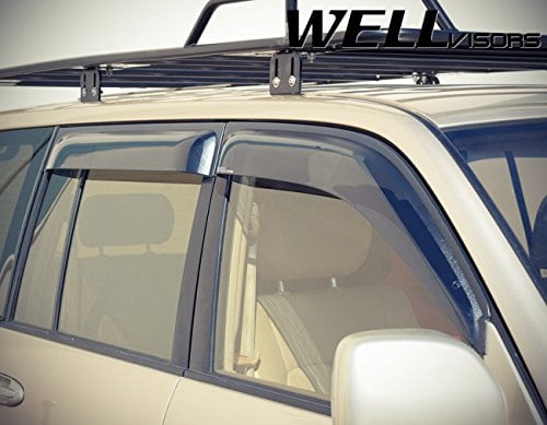 WellVisors Replacement for 1998-2007 Lexus LX470 Clip-ON Chrome Trim Smoke Tinted Side Rain Guard Window Visors Deflectors 3-847LX001