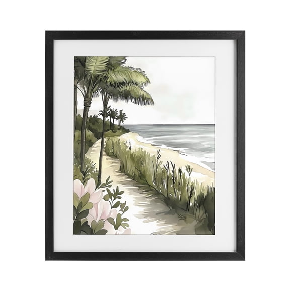 Stupell Industries Rustic Lodge Coastal Calm Palm Tree Pathway Black Framed Print Under Glass, 13 x 16, by Riley B