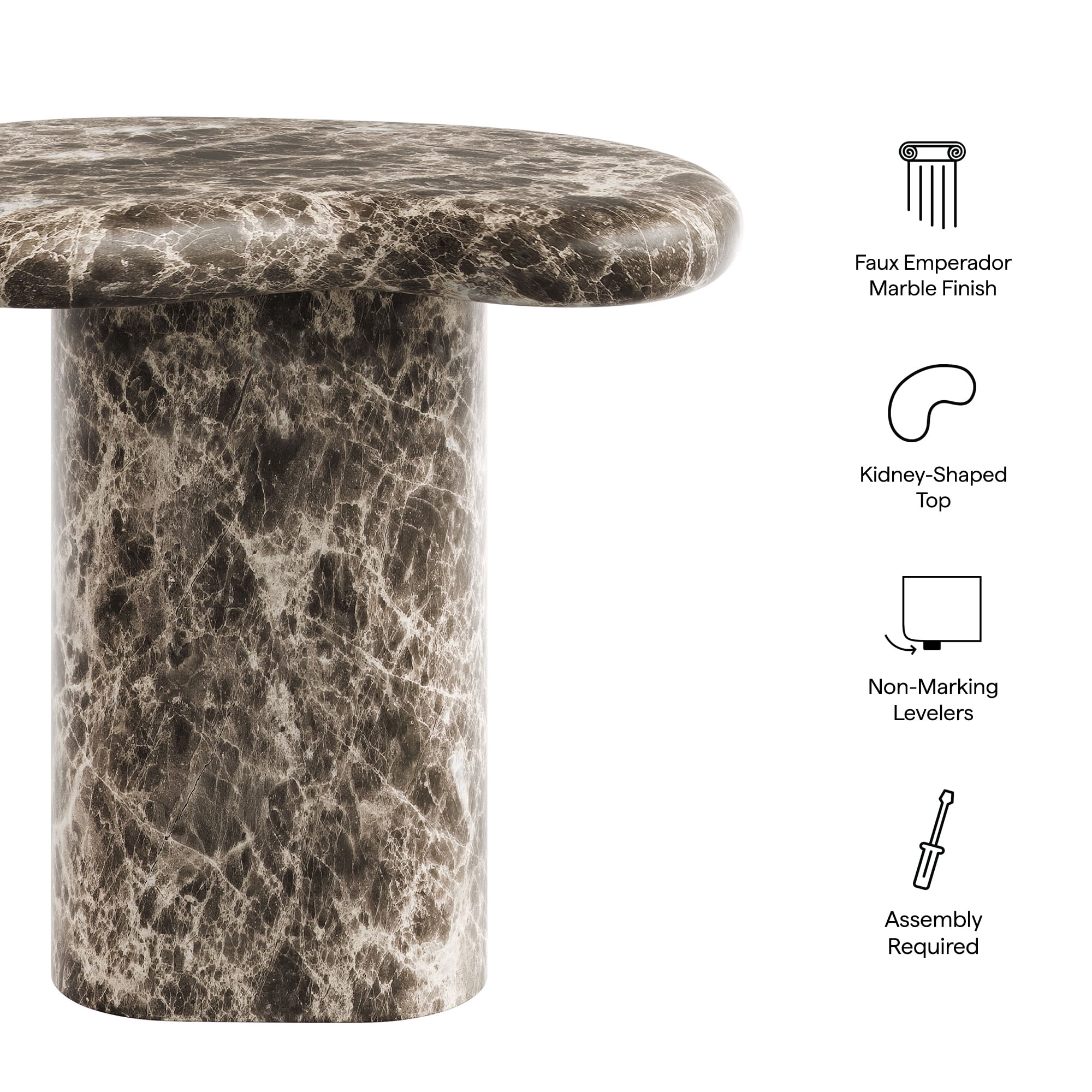 Elowen Outdoor Patio Faux Marble Side Table in Dark Emperador Marble
