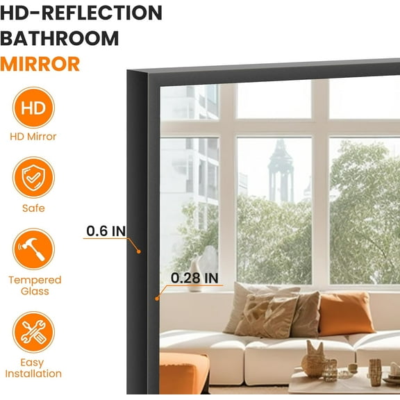 Full Length Mirror with Aluminum Frame for Bedroom, Living Room, Bathroom (Black)