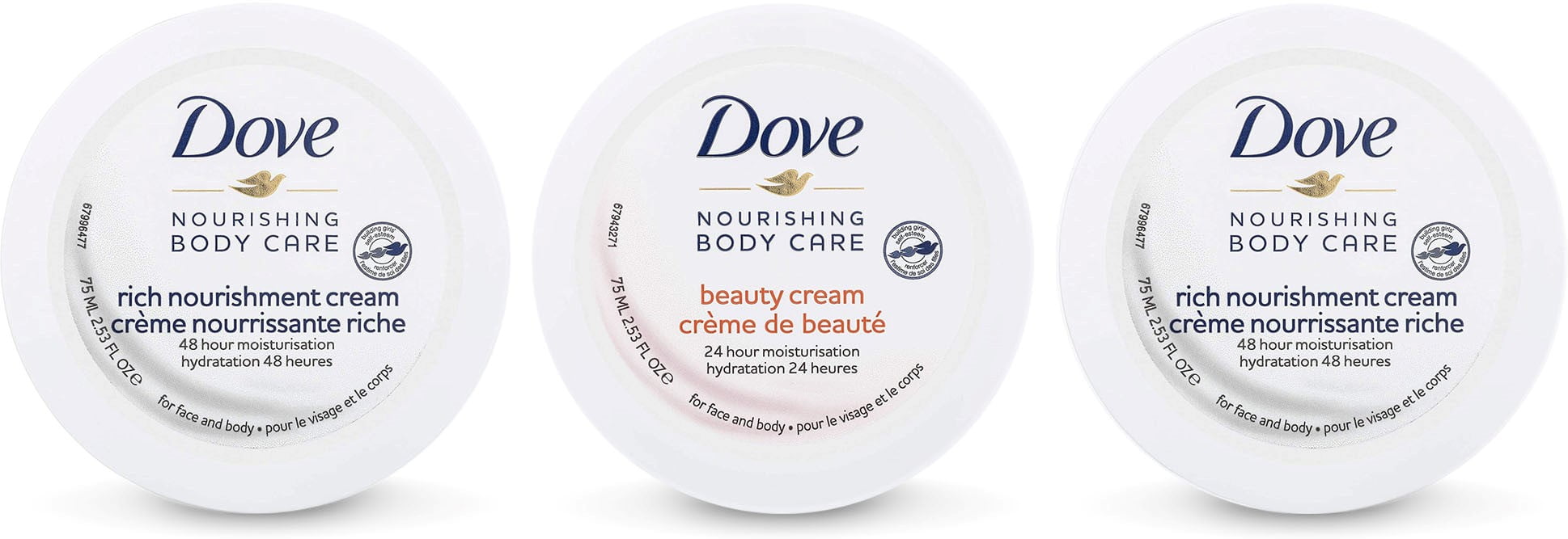 Dove Nourishing Body Care Beauty Cream and Rich Intensive Cream Set, 2.53 FL OZ