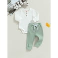 thumbnail image 4 of Baby Boy 2 Piece Outfit 3 6 12 18 24M Solid Color Ribbed Button Long Sleeve Rompers and Elastic Pants Fall Spring Clothes, 4 of 10