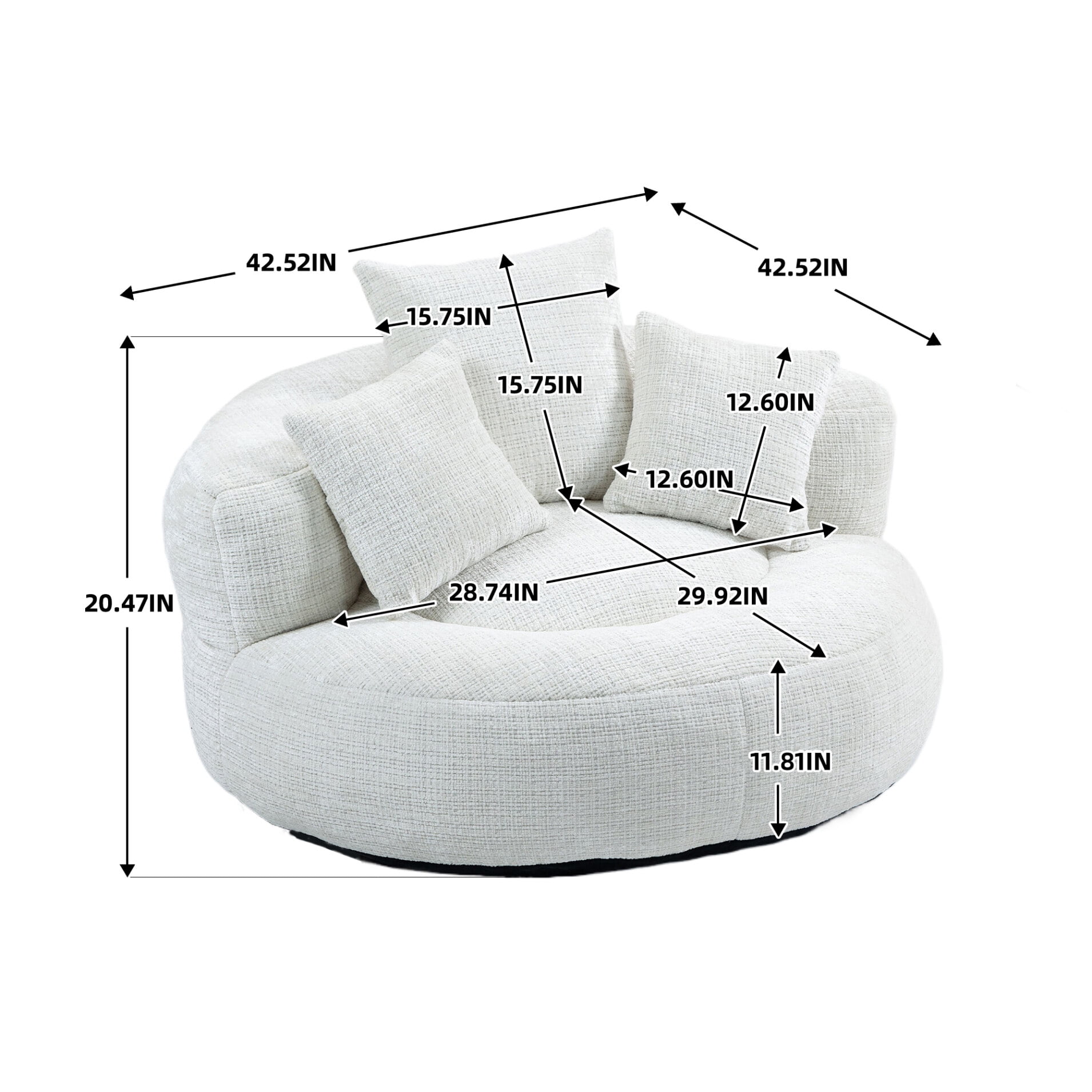 Giant Bean Bag Chair for Adults, Oversized Chenille Sofa Bed with 3 Pillows & Wrap-Around Backrest, Gaming Lounge for Living Room, Beige