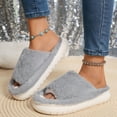 thumbnail image 2 of House Slippers for Woman Flat Heel Open Toe Casual Home Indoor Outdoor Slides Slippers Winter Fleece-Lined Shoes for Women Gray 6.5, 2 of 8