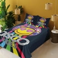 thumbnail image 2 of Ambesonne Emoji Fitted & Top Sheet Set with Shams, Disco Vibes Dance Ball Fun, Dark Blue Multicolor, 2 of 5