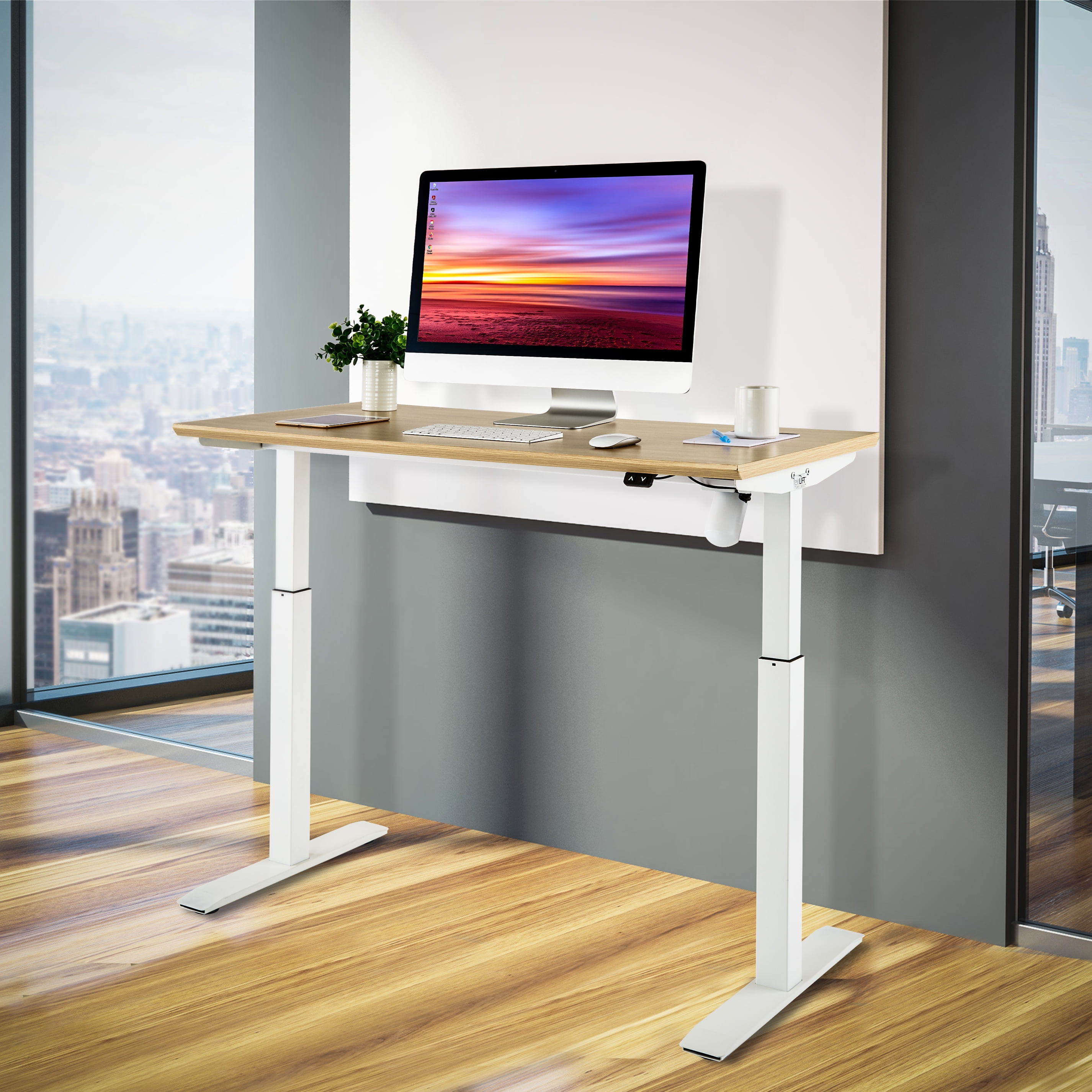 AIRLIFT 47" Electric Height Adjustable Standing Desk with Single Motor, Birch Wood Desktop