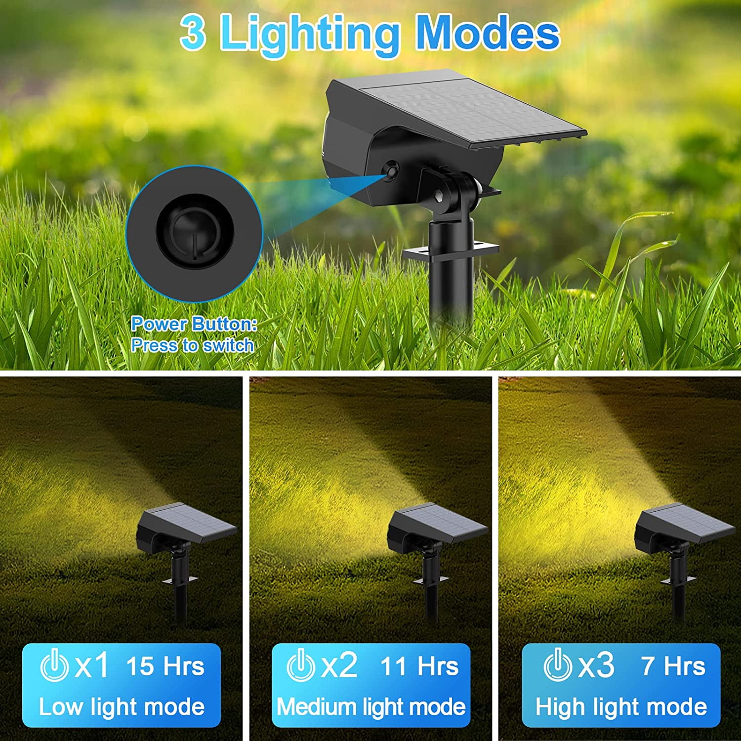 Solar Spot Lights Outdoor, [57 LED/4 Pack] Solar Lights Outdoor IP65 Waterproof, 3 Modes Solar Powered Landscape Spotlights for Garden Yard Outside Patio Pathway Pool(Warm White)