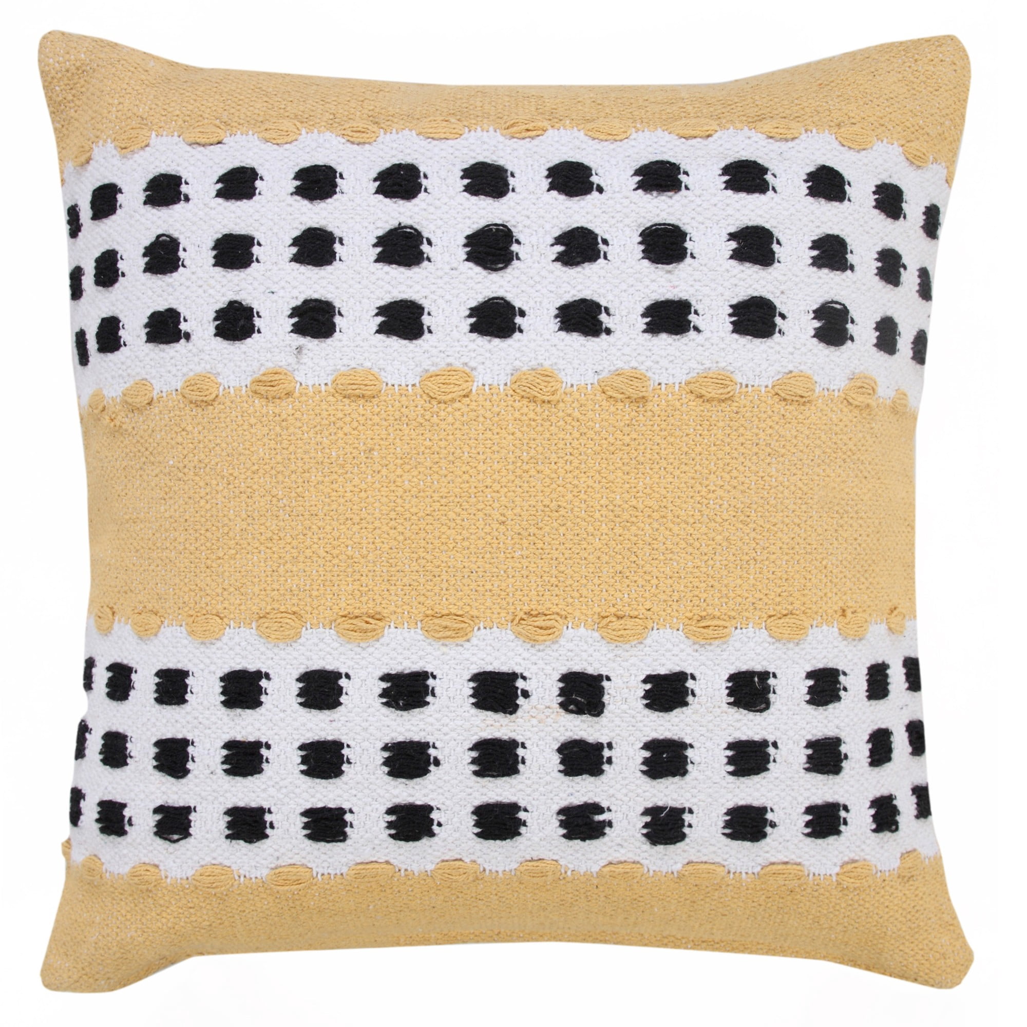 Harlow Hill Glenn 20" x 20" Striped Cotton Adult Decorative Feather Filled Pillow, Yellow/Black/White