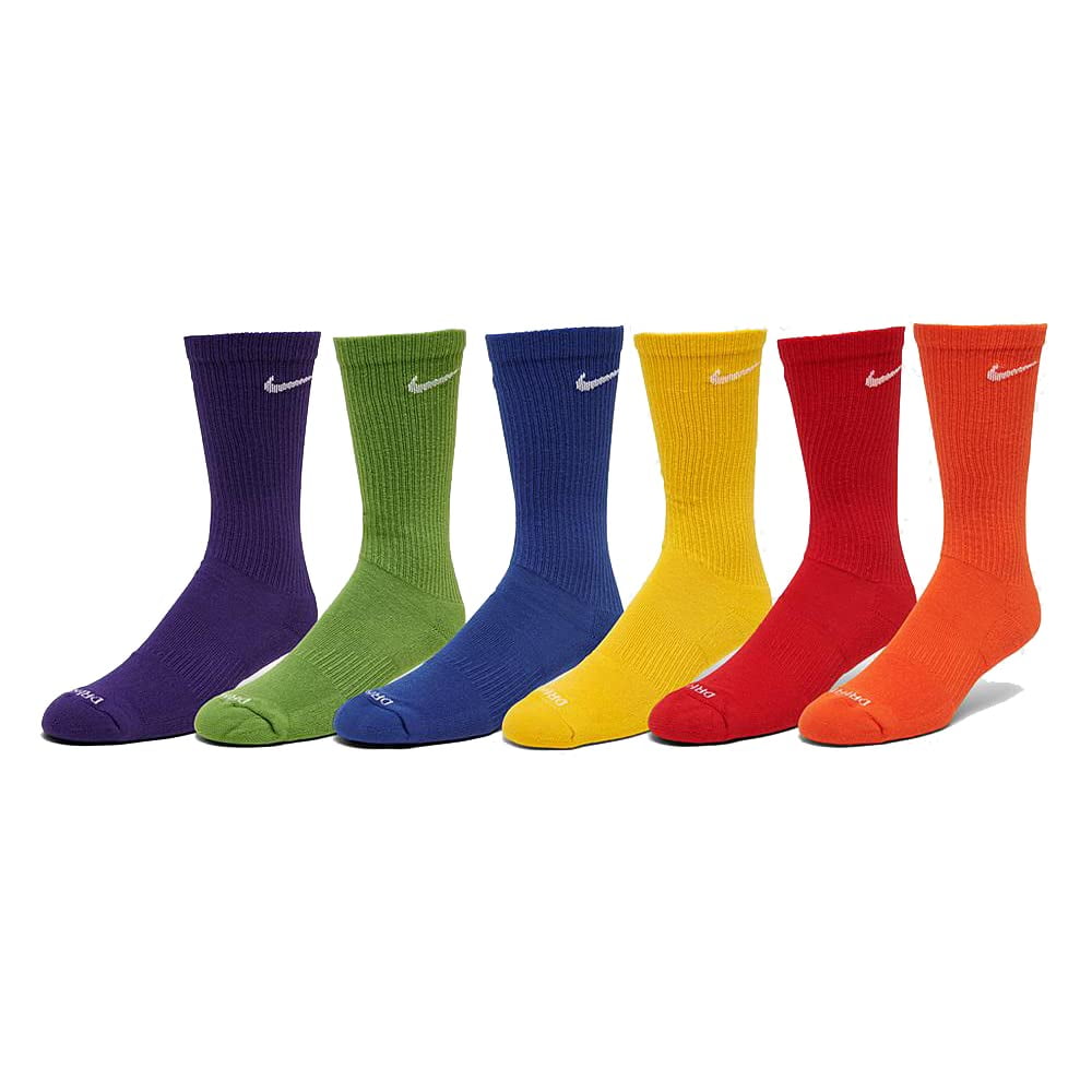 Nike 6 Pack Sports Dri Fit Moisture Wicking Athletic Crew Socks Red Yellow Blue Green Purple Orange White Medium Walmart