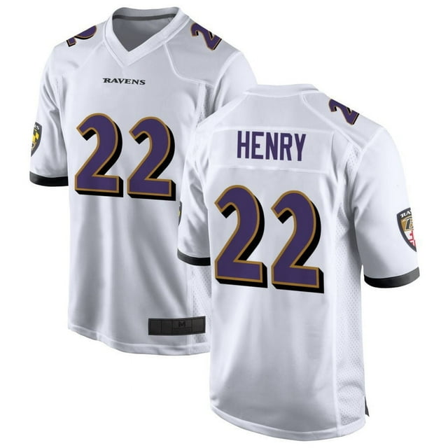 Youth Baltimore Henry 22 White Player Game Stitched T-shirts Performance Top, Large