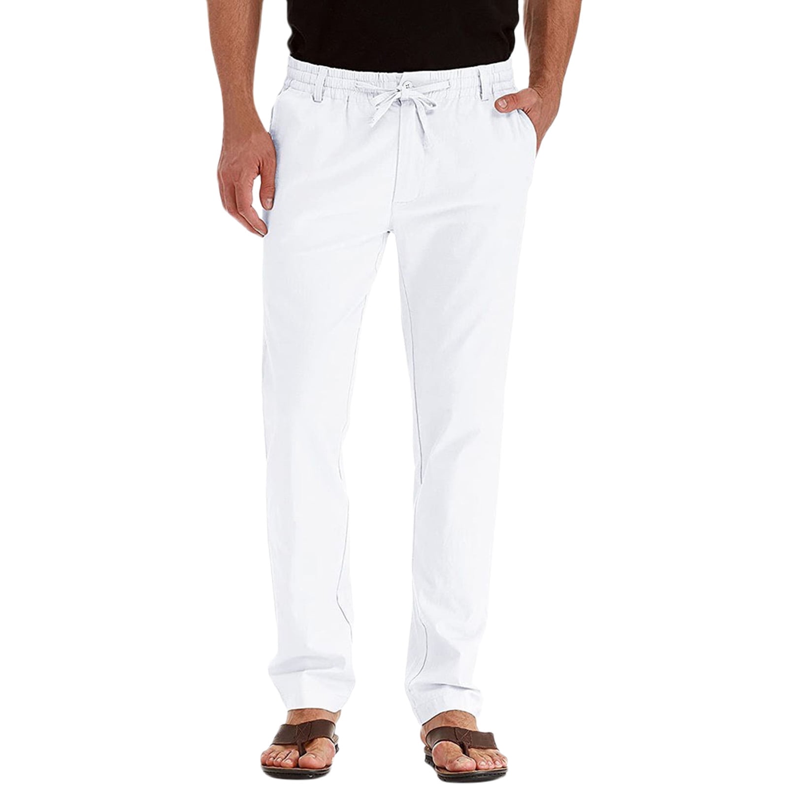 WEIYLL Pantalon Homme Décontracté Taille Élastique Réglable avec Cordon de Serrage Blanc Taille G