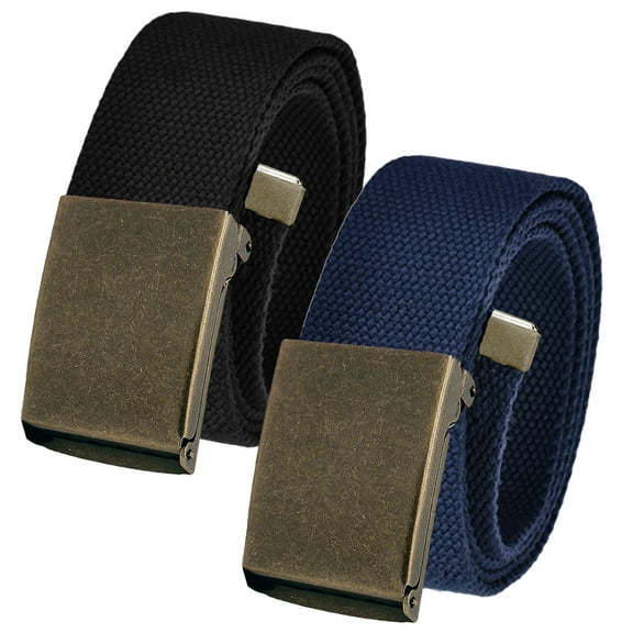 Men's Cut to Fit Waist Size Up to 60" Casual Outdoor 2 Belt Pack with Antique Brass Flip Top Buckle