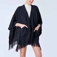 thumbnail image 2 of QQAMB Women Warm Shawl, Open Fornt Boho Knitting Stripe Pashmina Poncho With Tassel, 2 of 8