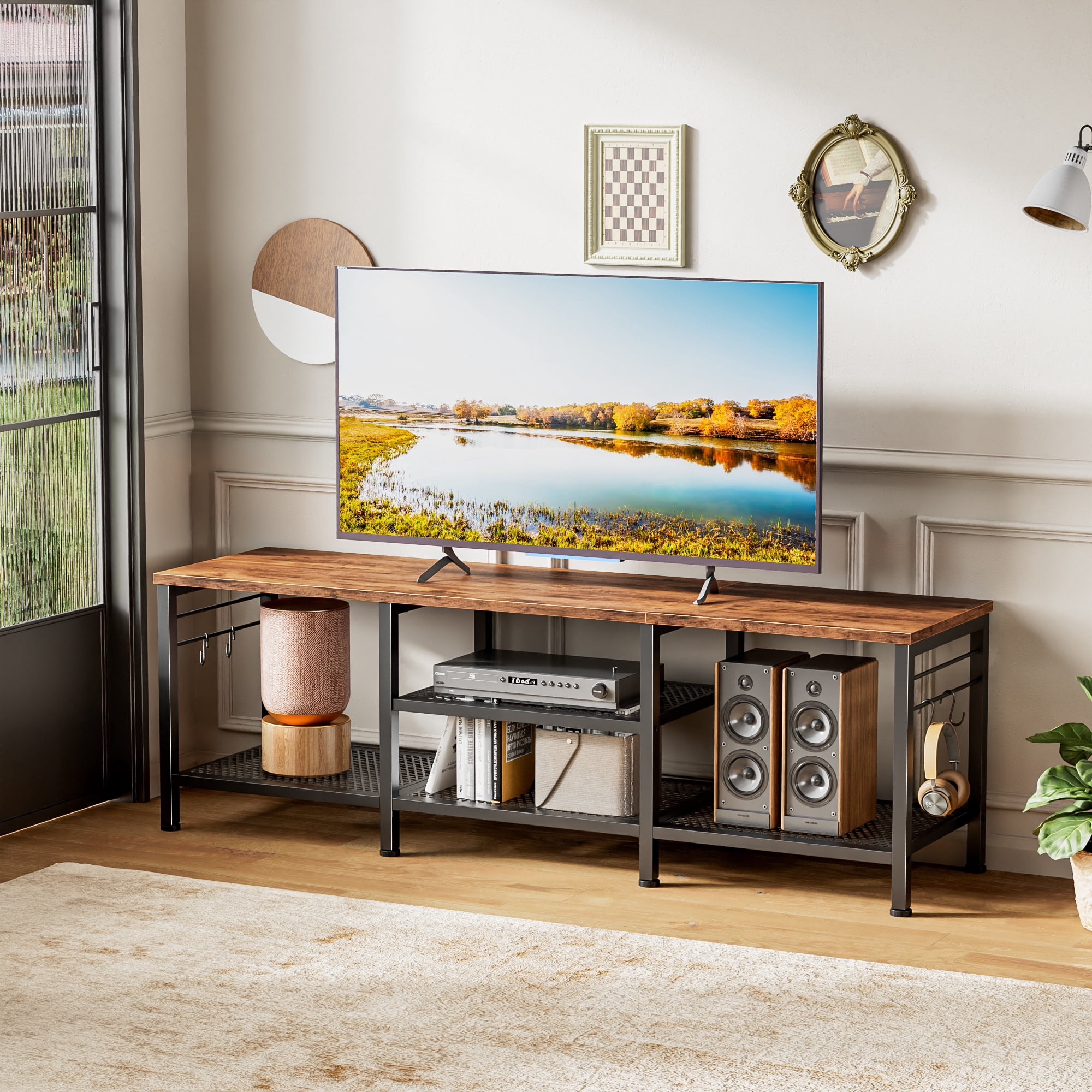 Tydimor Modern TV Stand for TVs up to 65" TVs, Media Console Table for Living Room, Entertainment Center with Storage, Rustic Brown