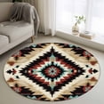 thumbnail image 3 of 4ft Washable Round Rug, Abstract Ethnic Style Art Non-Slip Circle Area Rug for Living Room Bedroom, Retro Brown Green Weaving Pattern Indoor Floor Mat for Home Decor, 3 of 9