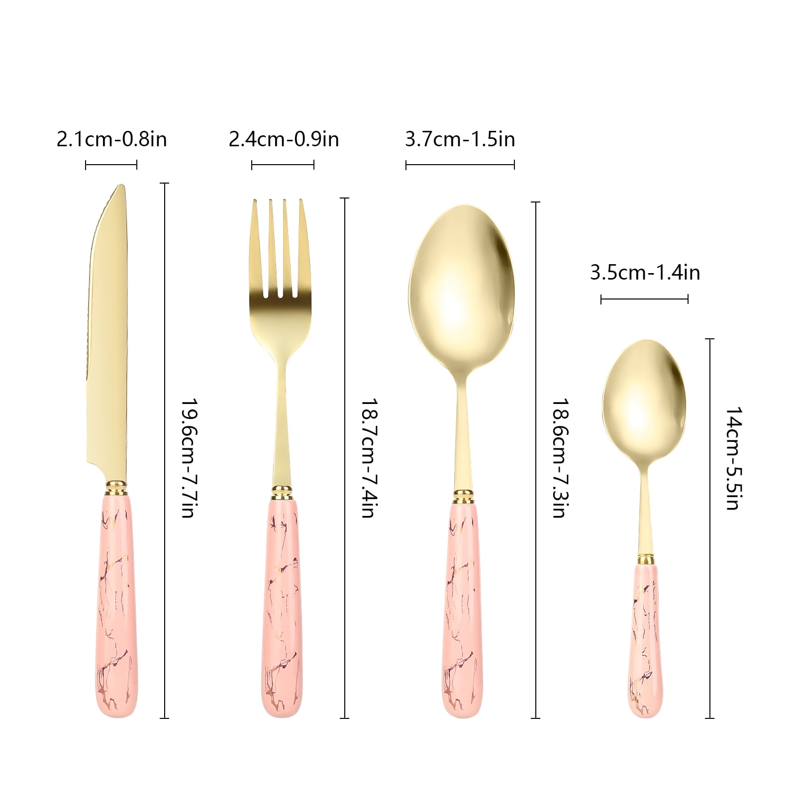 24-Piece Stainless Steel Cutlery Set with Elegant Marble Ceramic Handles - Main Dinner Knife, Fork, Spoon, Teaspoon - Luxury Gift Set(Pink)
