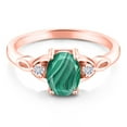 thumbnail image 2 of Gem Stone King 18K Rose Gold Plated Silver Green Malachite and White Moissanite 3-Stone Rings for Women (2.08 Cttw, Gemstone, Oval 8X6MM, Available in Size 5, 6, 7, 8, 9), 2 of 4