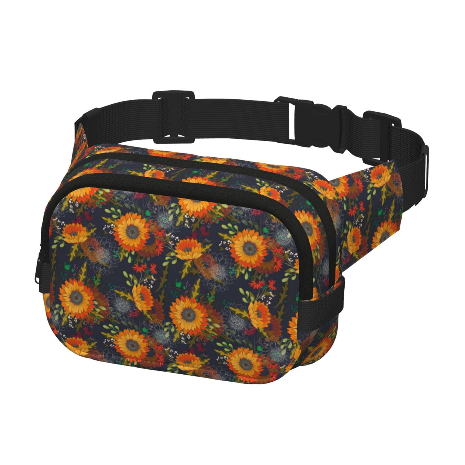 Picia Sunflowers Print Square Double-Layer Waist Bag Mini Adjustable Waist Belt Bag Exercise Running Travel Hiking