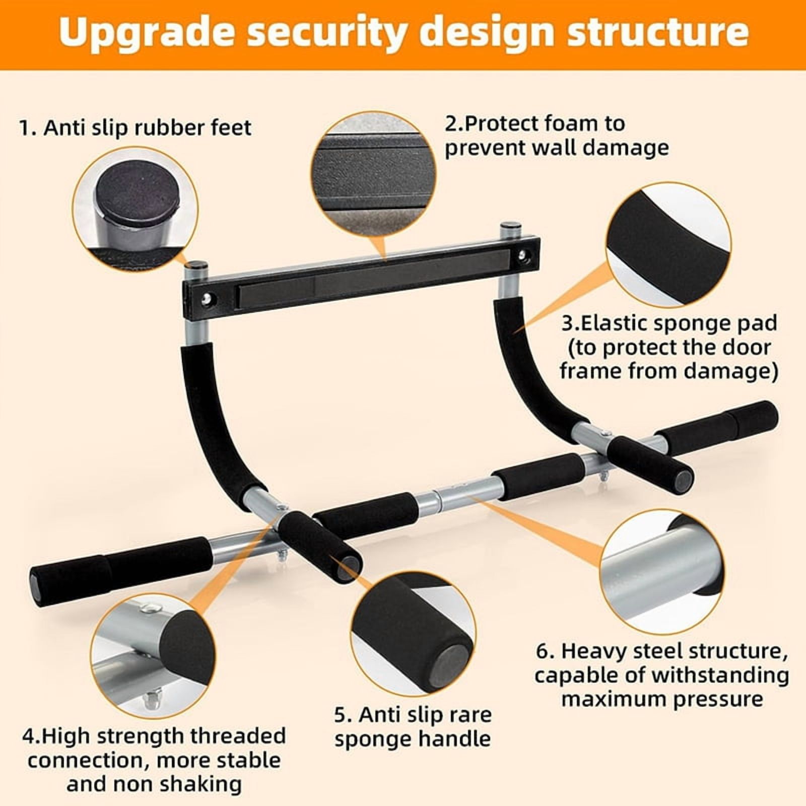 Wall Mounted Pull Up Bar - Chin Up Bar for Doorway, Multi-Gym Home Fitness Equipment with Enhanced Door Frame Protection,1 * Chin Up Bar