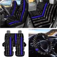 thumbnail image 2 of Uorisanigo Police Flag Print Front Back Seat Cover Full Set Wheel Covers Protector Seat Belt Pad Car Coasters Hanging Trash Can Air Vent Bag Rearview Mirror Cover Key Chain, Set of 15, 2 of 7