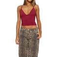 thumbnail image 3 of Women'S Deep V-Neck Ruched Crop Tank Top Slim Fit Spaghetti Straps Crop Top Wine Red M, 3 of 9