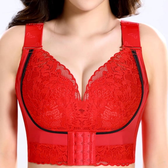 YWDJ Bras for Women Half Cup Back Closures Sleep Bras No Wire Comfy Bras Adjustable Straps Full Coverage Push up Wrap Lounge Bras Padded Plus Size Comfortable Wide Strap Bras Bras Red 2XL