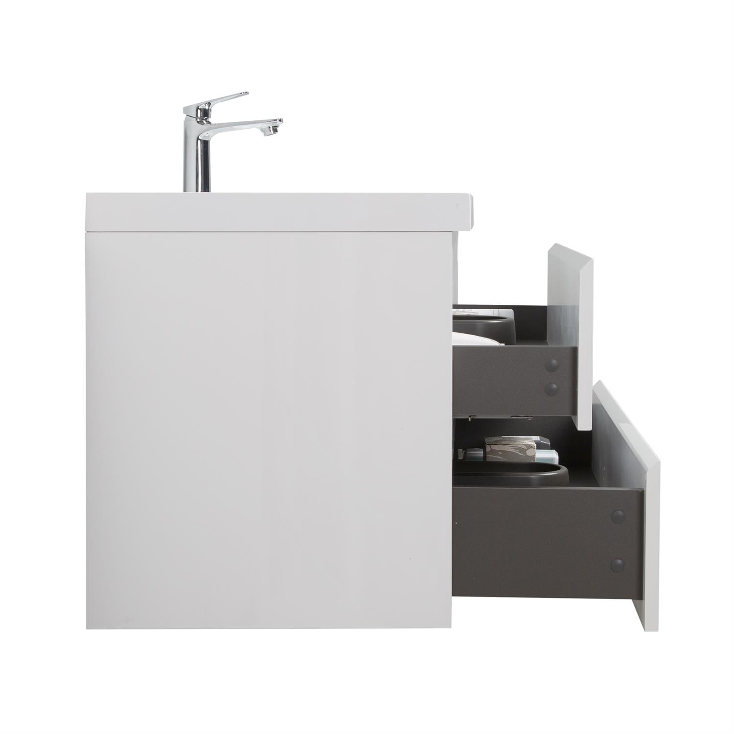 Demi Bonn 42" Floating Bathroom Vanity with Sink, Resin Top Basin and 2 Soft Close Drawers, Faucets and Drains Not Included, White