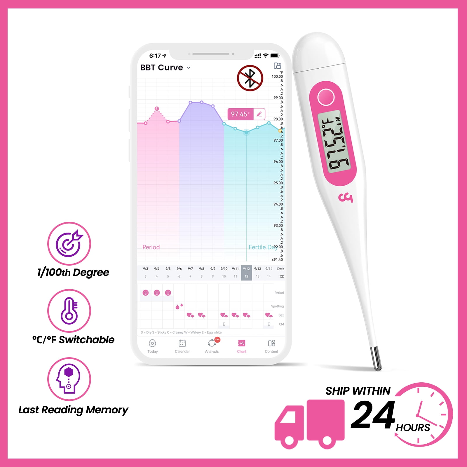 Blue Midress Digital LCD Thermometer Digital Body Thermometer Baby Adult Household Electronic Thermometer Soft Head Waterproof Precision Oral Forehead Thermometer for Fever 