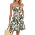 thumbnail image 3 of WTOBBY Women's Stylish Sleeveless V-Neck Vest Dress with Hawaiian Floral Print and Pleated Stitching, Summer Casual Fashion with Pockets, Perfect for Holiday Wear,Mint Green S, 3 of 4