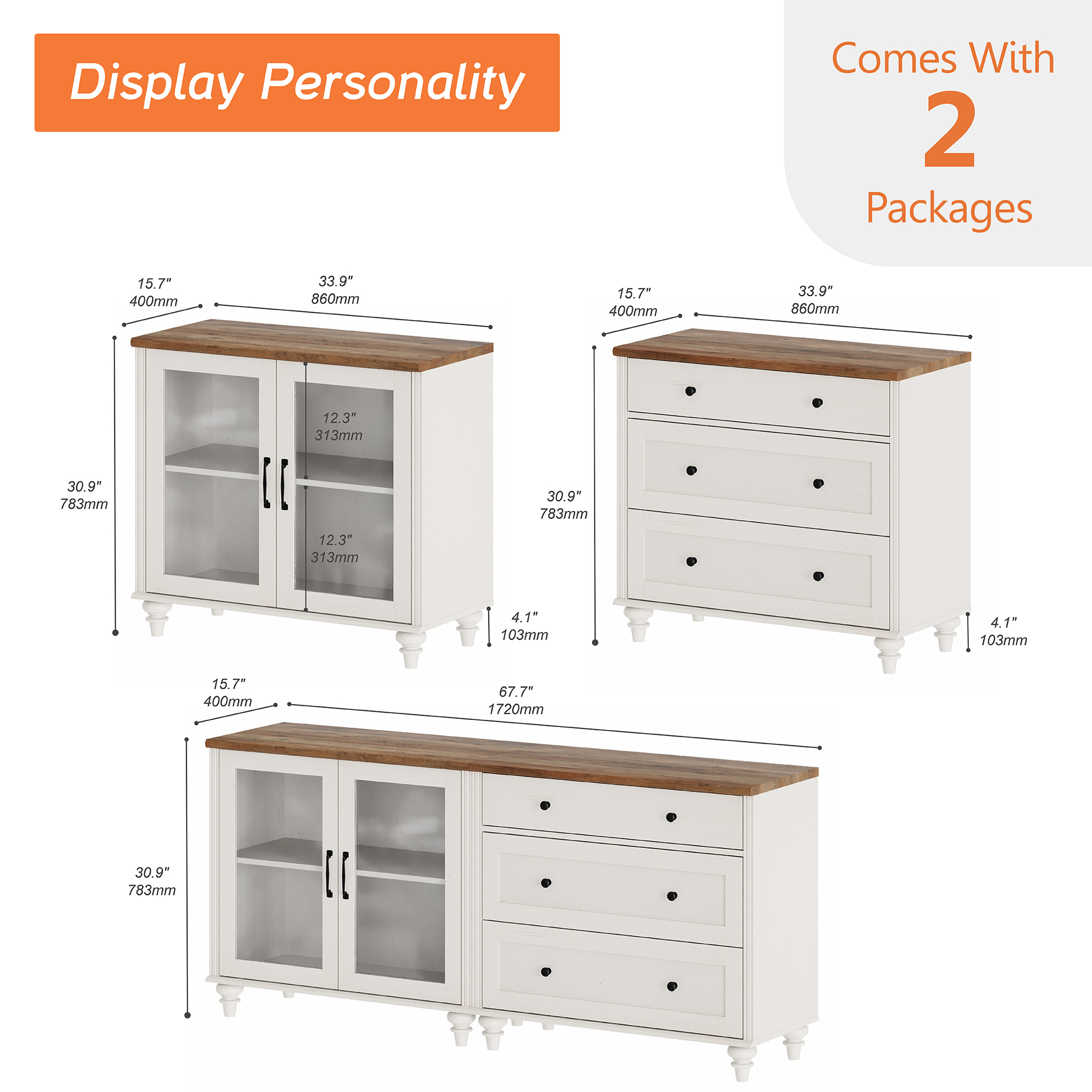 TV Stand for 75 Inch TV, 2-in-1 Wood TV Cabinet Entertainment Center Television Stands for Living Room, Sideboard Buffet Cabinet with Glass Door & Drawer for Kitchen, White