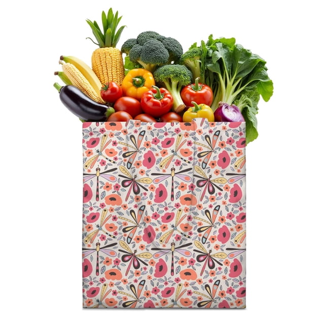 Sac Réutilisable avec Motif Marguerite et Papillon – Sac de Courses en Toile Léger