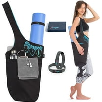 Zenifit Yoga Mat Bag, Long Tote with Pockets for your Yoga Accessories, Yoga Bag with Bonus Yoga Mat Strap Elastics, Holds your Pilates Mat, Color: Black and Blue Yoga Mat Carrier